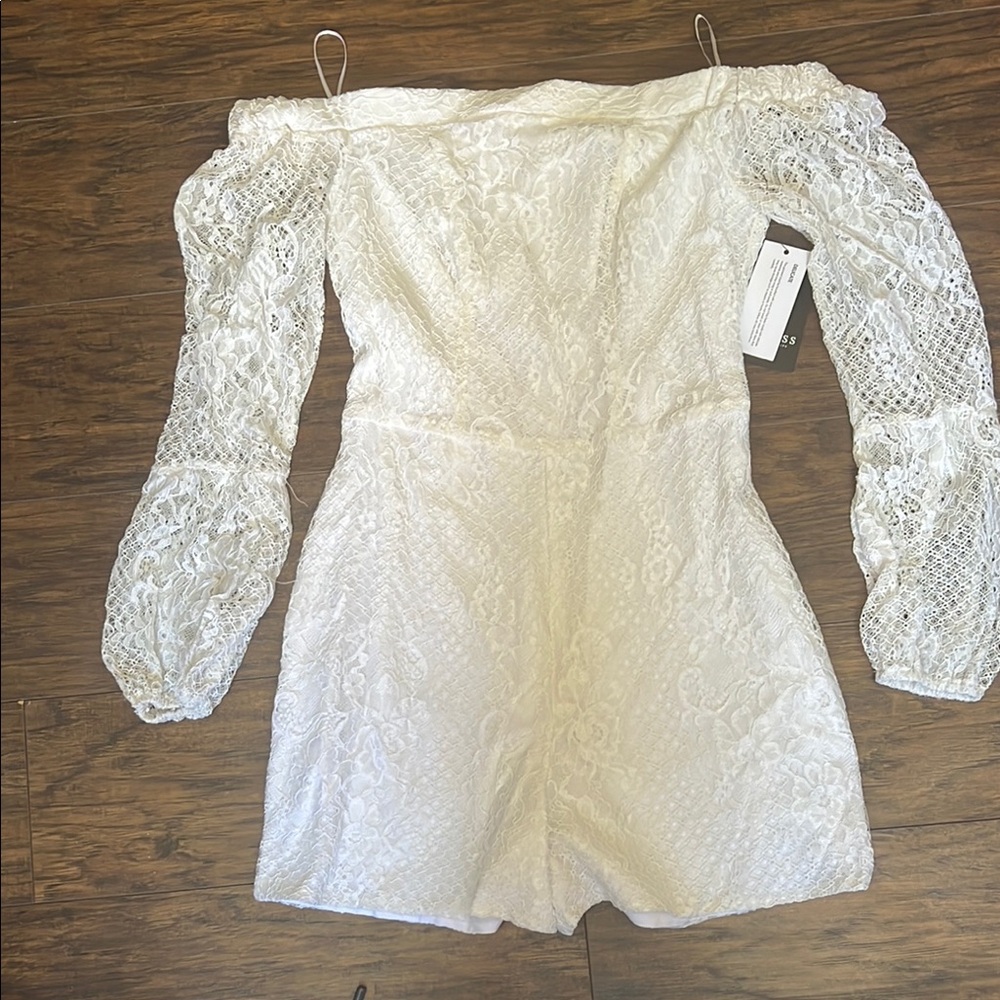 Guess White Lace Off-Shoulder Jumpsuit